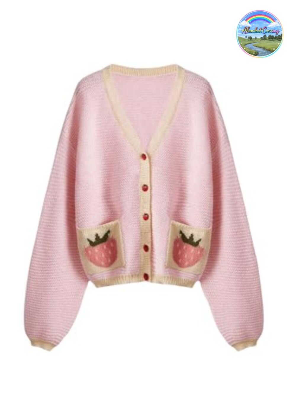 Kawaii Strawberry Crochet Cardigan Open Front Bishop Sleeve